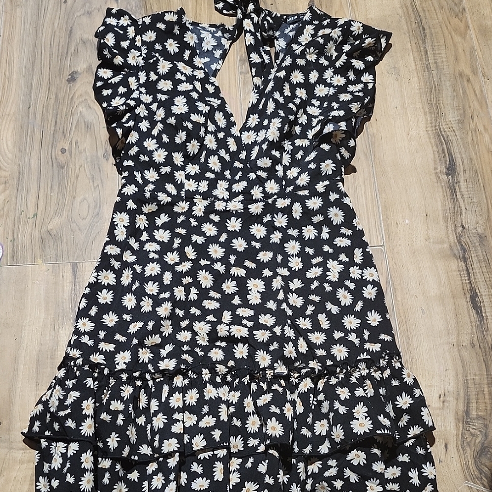 SHEIN Black Floral Midi Dress